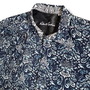 Robert Graham Shirt Big & Tall Size‎ 2XL Blue AOP Short Sleeve Contrast Trim EUC